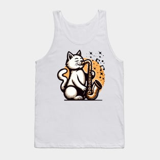 Cat Playing Saxophone Tank Top